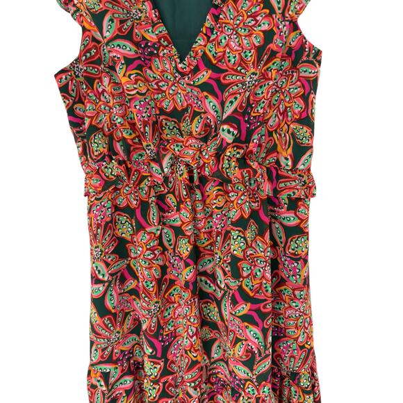 J.Crew Dress Prink Green Dainty V-Neck Ruffle Broomstick Short Sleeve Size 0 - Picture 4 of 14